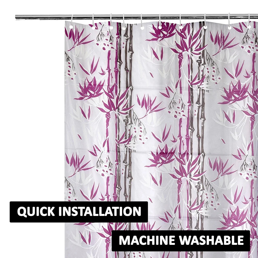 Kuber Industries Shower Curtain | 7 Feet | Bathroom Shower Curtain | AC Curtains | PVC Waterproof Window Curtain | Curtains for Bathtub | 8 Rings Curtain | Bamboo Print | Purple